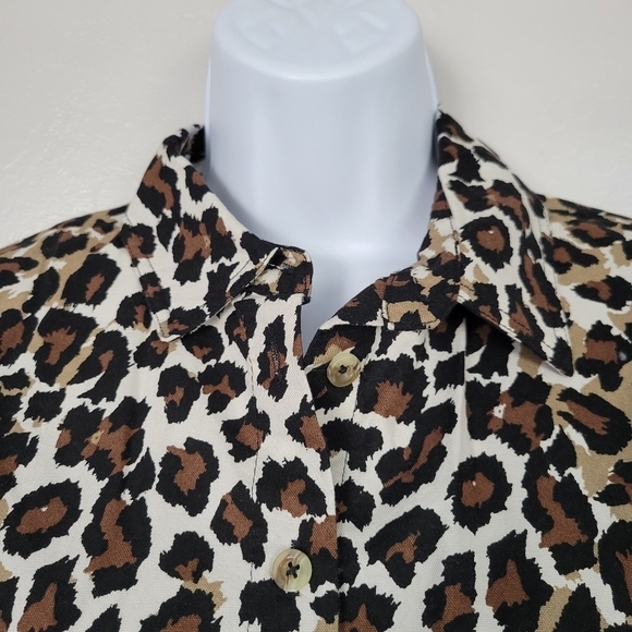 Free People Medium Leopard Love Long Sleeve Shirt Button Up Knot Collared Denim - Picture 2 of 9